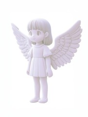 A simple, monochromatic 3D representation of a child with angel wings, offering a sense of purity, innocence, and ethereal beauty in minimalist design form.