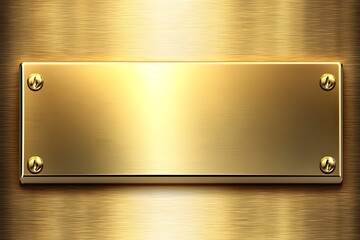 A shiny golden plaque with a smooth surface and four screws, suitable for engraving or labeling.