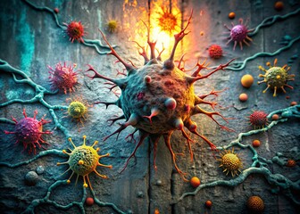 Urban Exploration Photography: 3D Cancer Cell Microscopic Background, Neuron, Molecular Structure, Biomedical , Science, Research