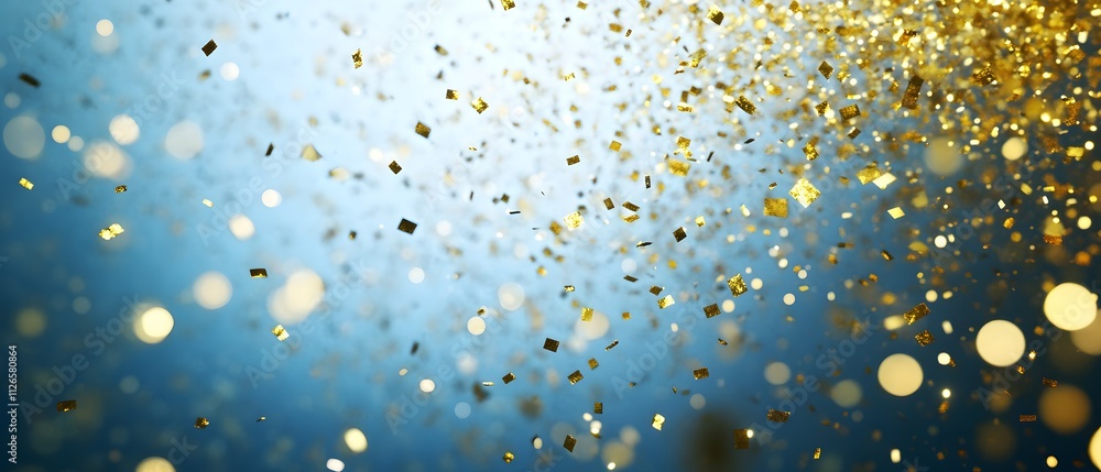 Poster a shimmering background of golden glitter and bokeh lights, creating a festive atmosphere.