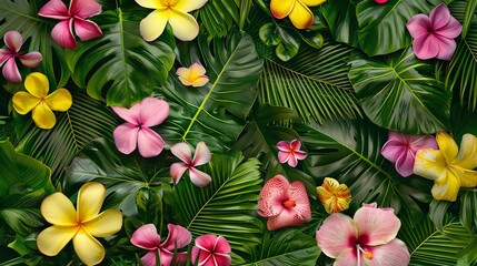Fototapeta premium A collection of tropical leaves and flowers.
