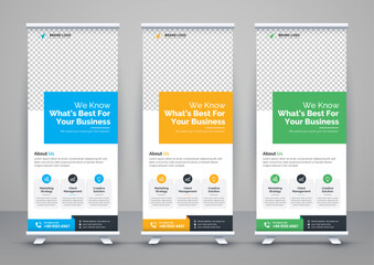 Corporate business roll up banner design. Modern pull up banner template or X banner signage minimal design. Can be used for Business Agency, Medical, Healthcare, School banner.