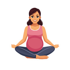 A serene, pregnant woman gracefully performs a gentle yoga pose on a soft mat in a bright, calming space, her body moving slowly and purposefully as she connects deeply with her breath