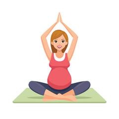 A pregnant woman, glowing with calm energy, gracefully practices yoga on a mat in a peaceful, sunlit room, gently stretching her body through a series of poses that promote relaxation, flexibility.