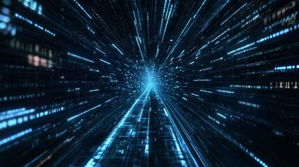 Fototapeta premium Motion-blurred data streaming on a virtual roadway symbolizes the rapid pace of digitalization. This visual metaphor represents the transformative power of technology, fostering innovation