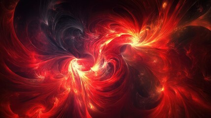 Abstract fiery red and black swirls, dynamic energy, cosmic nebula.