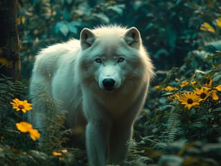 Obraz premium Polar Wolf in a Tropical Rainforest