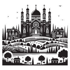 Obraz premium Synagogue Landscape silhouette vector illustration