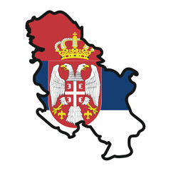 SERBIA Map with flag in body