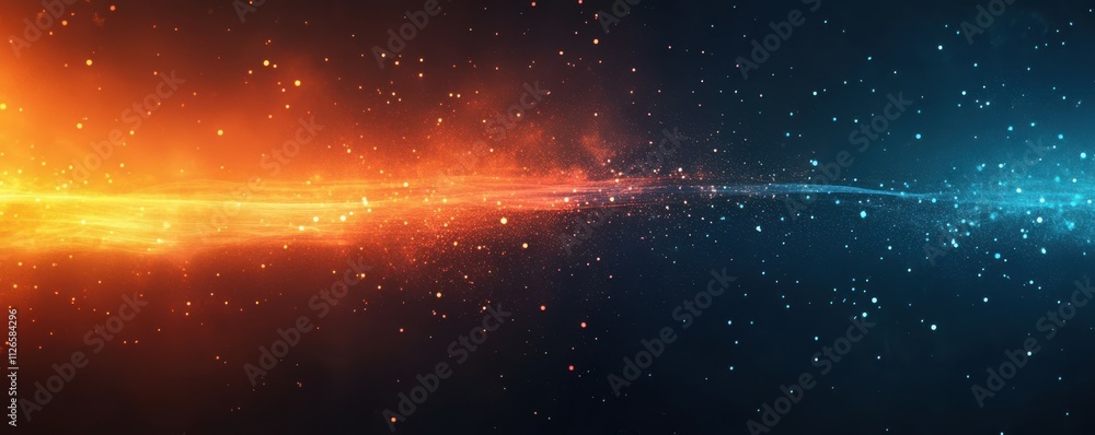 Aufkleber horizontal gradient of orange and blue lights with glowing lines on a dark background, creating an a