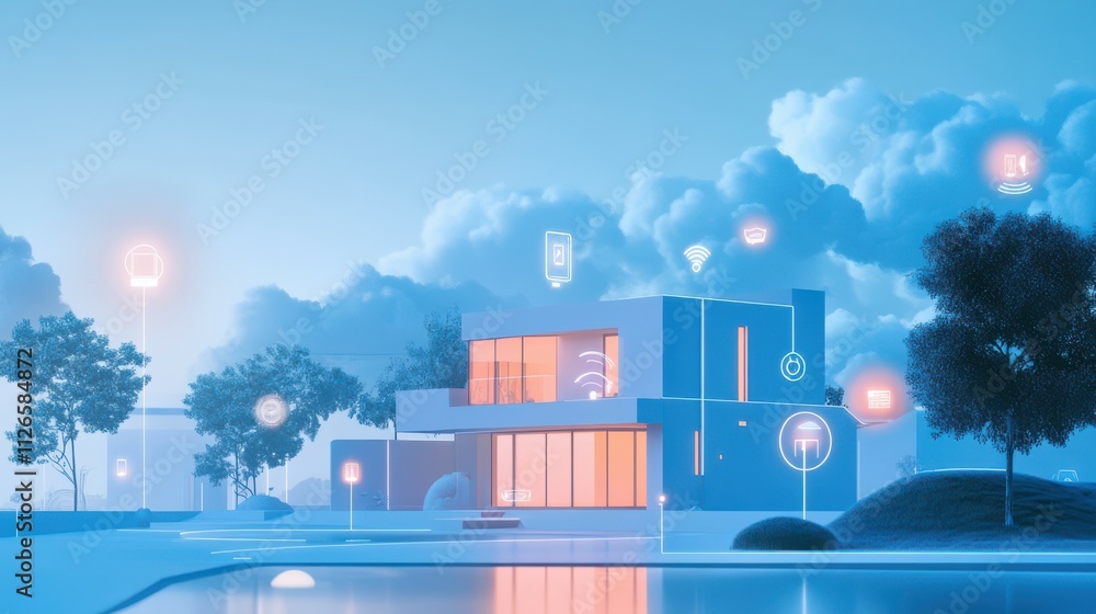 Aufkleber smart home technology conceptual banner the internet of things iot with automation and data exchange