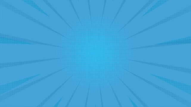 Animated blue comic background with starburst and halftone gradations. Loop playback on 4K footage. Suitable for comics, prints, posters, etc.