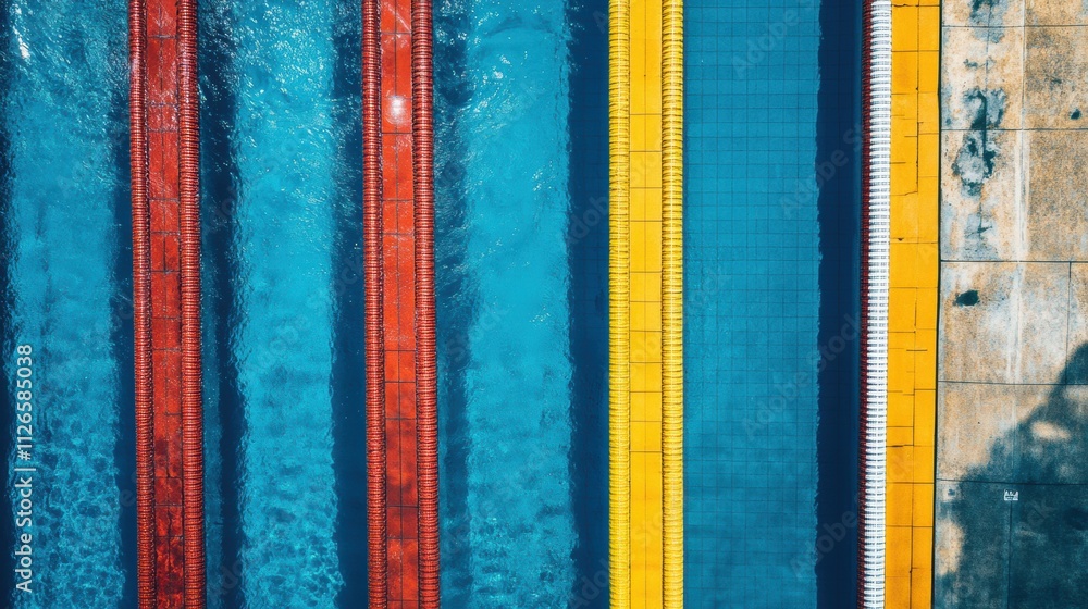 Poster a colorful swimming pool view showcases multiple lanes, inviting swimmers for leisure or competition