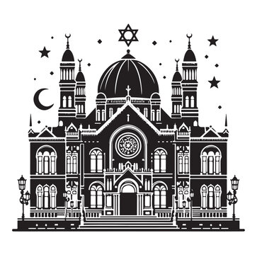 black and white synagogue building design clip art preview