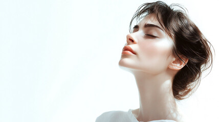 Fototapeta premium Beautiful woman with clean on a white background