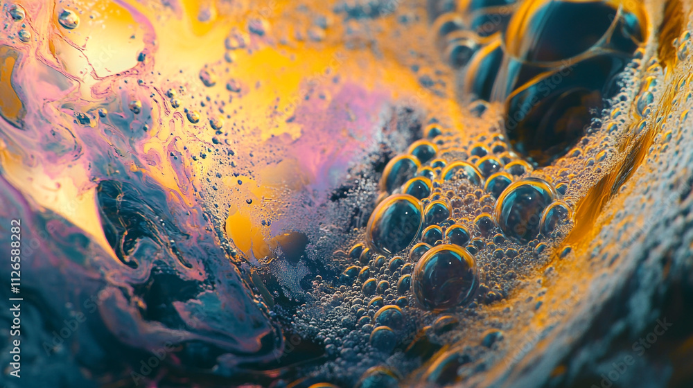 Poster colorful bubbles create a mesmerizing abstract pattern in a liquid mixture