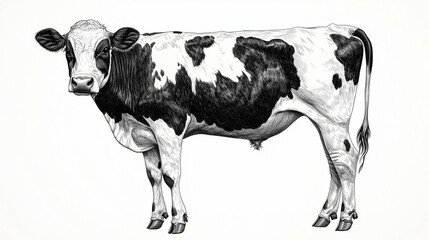 Cow Detailed Naturalistiс Illustration in Black and White. Intricate Pencil Artwork.  Zoological Monochrome animal Anatomy Drawing
