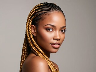 Beautiful black woman with nice braided hairstyle