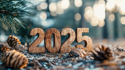 Happy New Year 2025. change background new year resolution concept. wood text on ground. Perfect for your invitation or office card