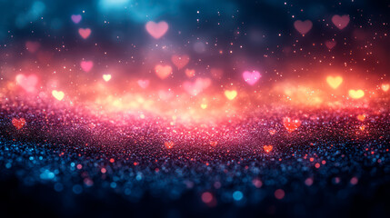 Fototapeta premium Abstract background with glowing violet pink hearts