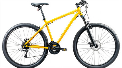 Fototapeta premium A new yellow mountain bike isolated against a white background.