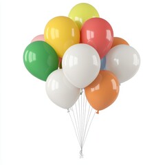 Vibrant Floating Balloons with Glossy Surfaces and Realistic Reflections on White Background - Photorealistic Celebration Concept