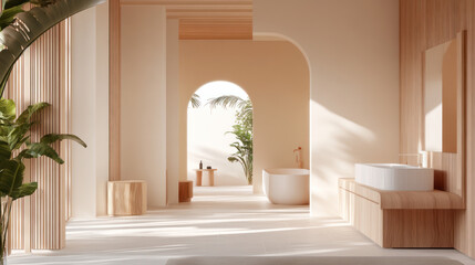 Minimalist contemporary toilet with natural light and pink accents