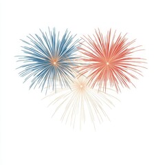 Celestial Symphony - Mesmerizing Fireworks Display with Vibrant Red, Blue, and Gold Colors Exploding in Symmetrical Patterns on White Background