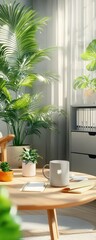 Cozy Home Office with Plants and Natural Light.