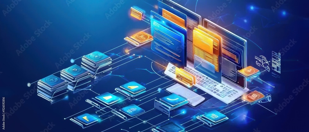 Poster digital data network and online technology concept
