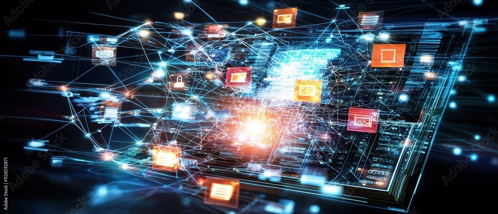 Poster global network connection, digital technology and data flow