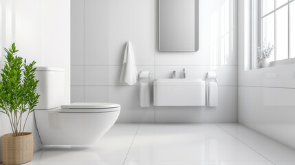 Fototapeta premium Minimalist contemporary toilet with natural light and white accents