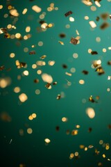 Green background with scattered golden confett