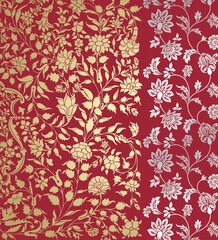 wedding card design, traditional paisley floral pattern , royal India	
