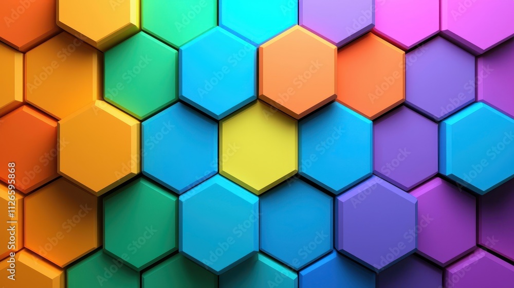 Poster a colorful pattern of hexagons with a yellow square in the middle