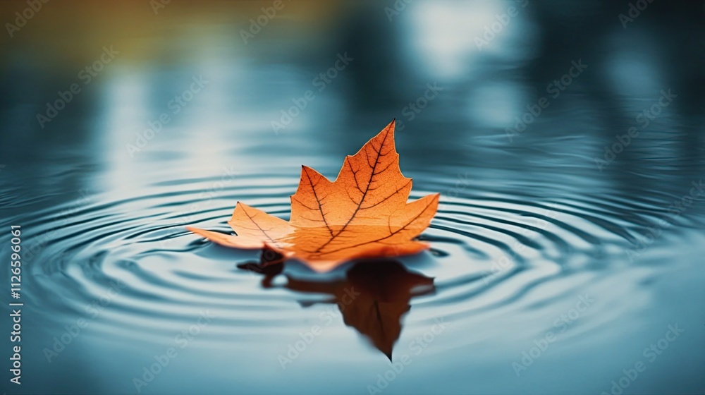 Poster a single leaf floating on a calm pond, symbolizing peace and acceptance in the face of uncertainty.