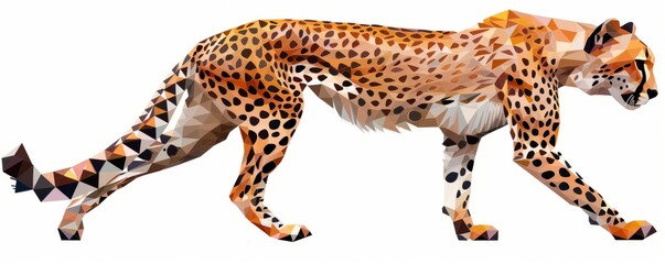 Cheetah created from completely simple polygons, on a white background