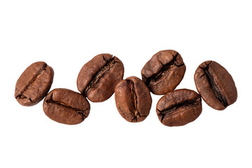 Freshly roasted coffee beans isolated on a transparent background