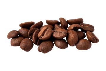 Freshly roasted coffee beans isolated on a transparent background