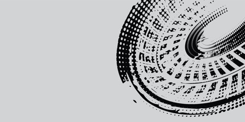 Drift background monochrome with texture wheel marks and drift in skidding, rounded tire marks. Vector isolated texture.