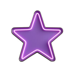 3D icon of purple star with glowing border isolated on transparent background