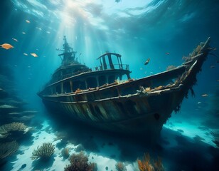 shipwreck in sea underwater abandoned boat