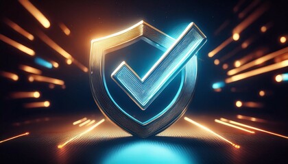 metallic checkmark with glowing highlights confirmation of success 3d illustration