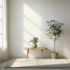 Minimalist Modern Blank Wall Mockup Interior - Generative AI