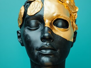 Black and Gold Mask Sculpture