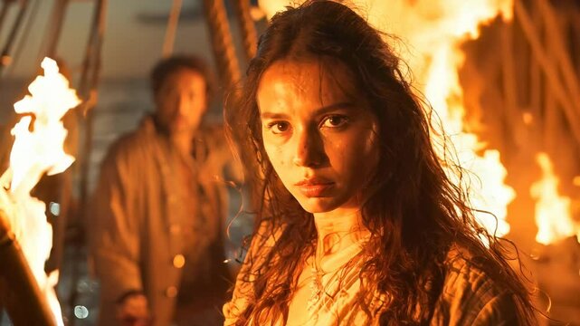 Life of a pirate: pirate, adorned in 17th-century attire, stands firm on deck of a ship as the Caribbean waves crash around him, embodying adventure, danger, desire for treasure in salty sea breeze.