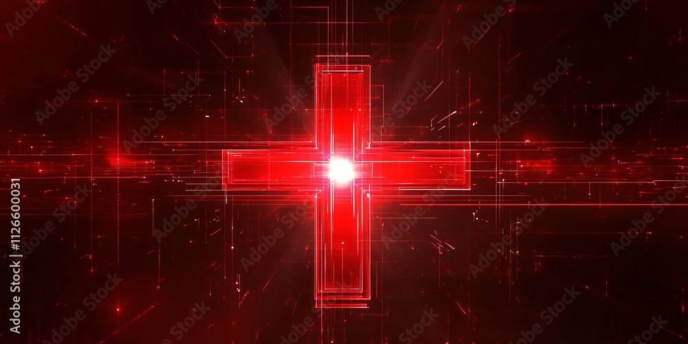 Poster glowing red cross digital abstract background image