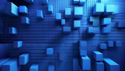 collection of blue 3d blocks form a wall futuristic background with copy space