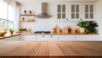 Modern kitchen interior with table and wooden design featuring elegant furniture and spacious hardwood floors in a contemporary living space