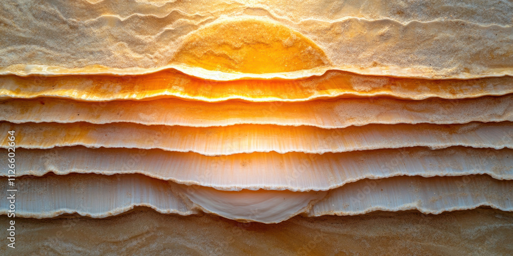 Poster a layered artwork depicting a sunset, featuring warm colors and textured surfaces that create a sens